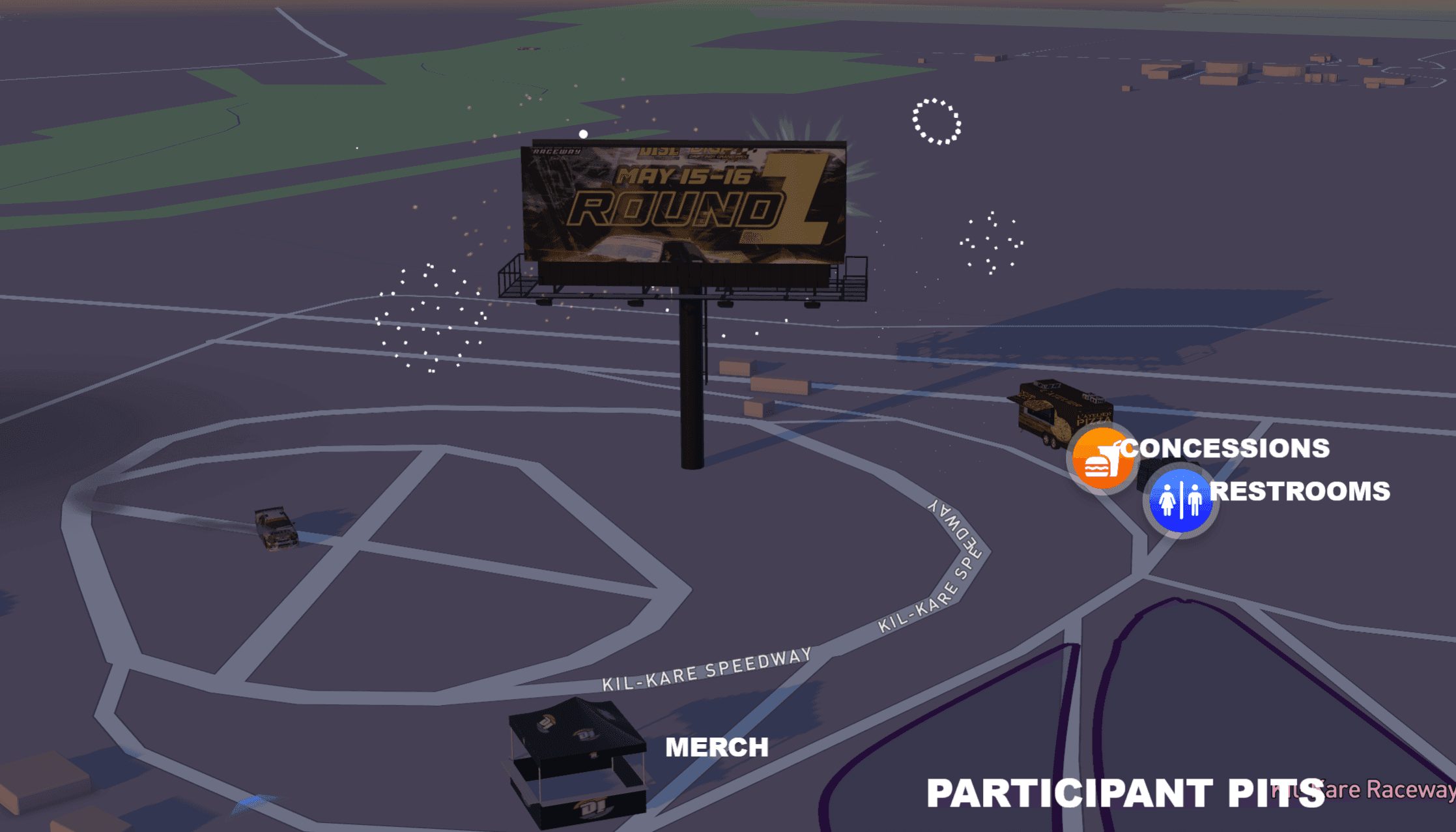 Animated 3D Venue Maps for Car Events: Drift, Fireworks & More
